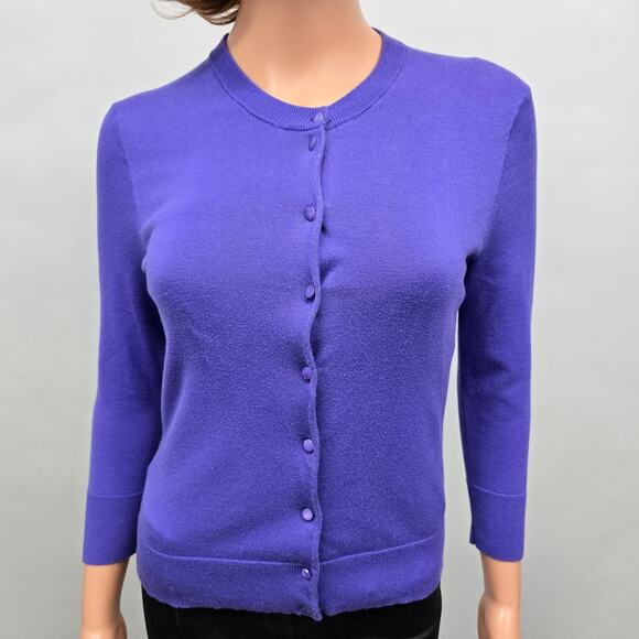 J. Crew Jackie Cardigan Sweater Women S Cotton Blend Purple Pearl Button down - Picture 2 of 11